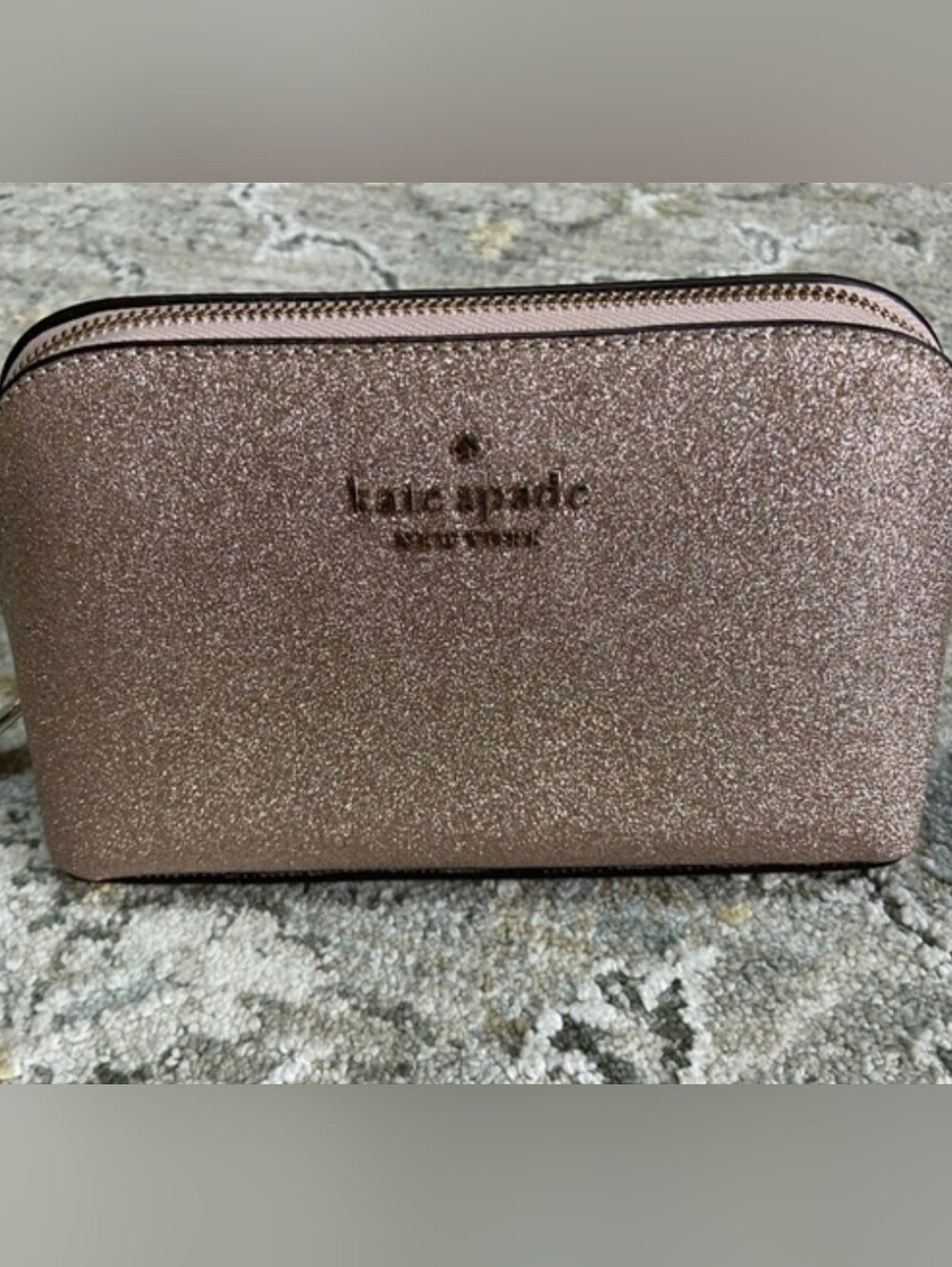 Kate Spade NWOT Glitter Cosmetic Pouch in Rose Gold